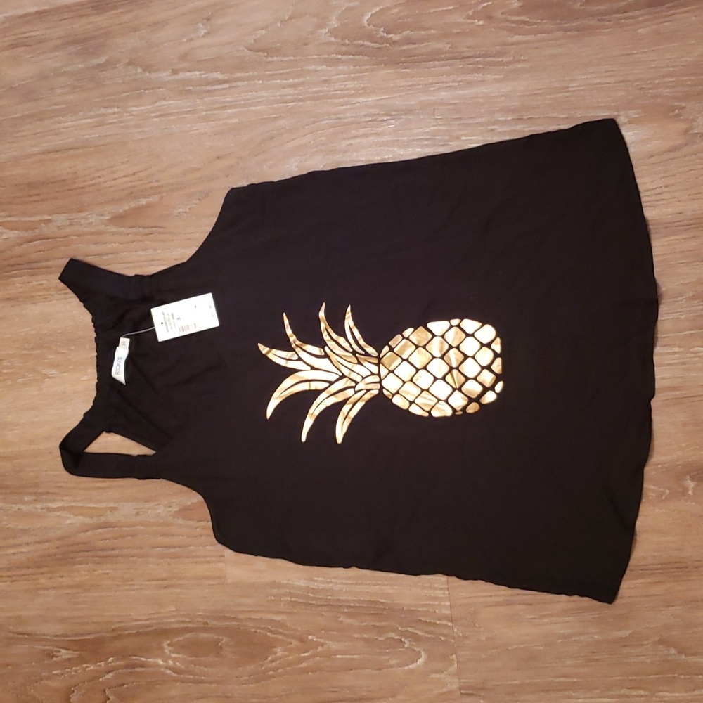 (S) NWT Ricki's Graphic Metallic Tropical Vacation Pineapple Loose Fit Beach